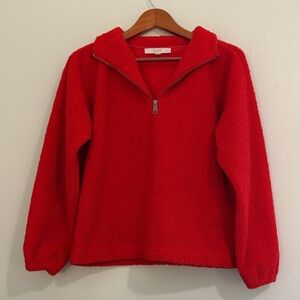 **SOLD** LOFT Vibrant Red Quarter-Zip Fleece Sweater